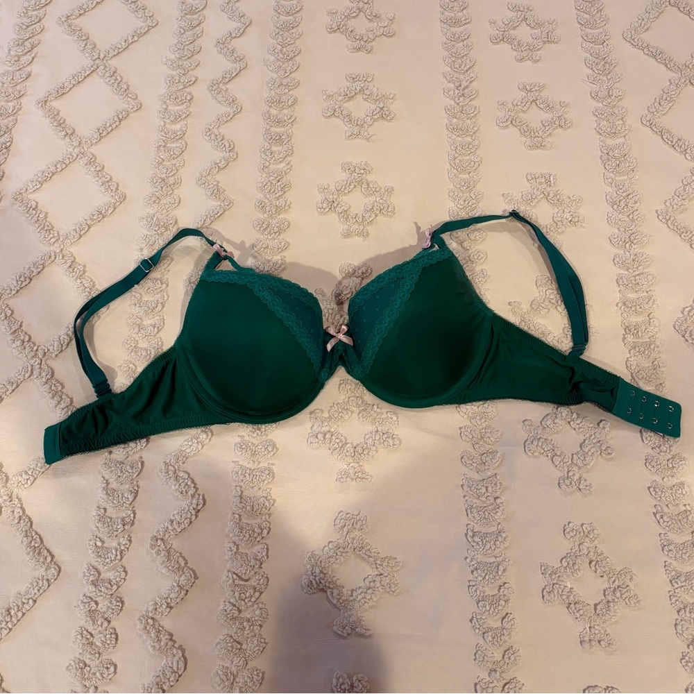 VS Emerald Green Lace Trim Push-up Bra